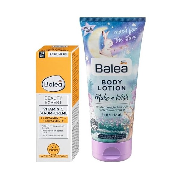 Balea Lot de 2 soins de la peau Beauty Expert Vitamine C, crème sérum SPF 30, protection UVA, atténue lhyperpigmentation, hy