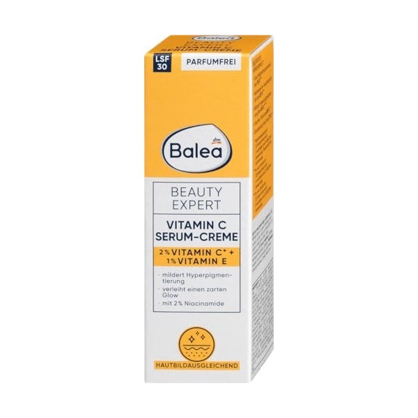 Balea Lot de 2 soins de la peau Beauty Expert Vitamine C, crème sérum SPF 30, protection UVA, atténue lhyperpigmentation, hy