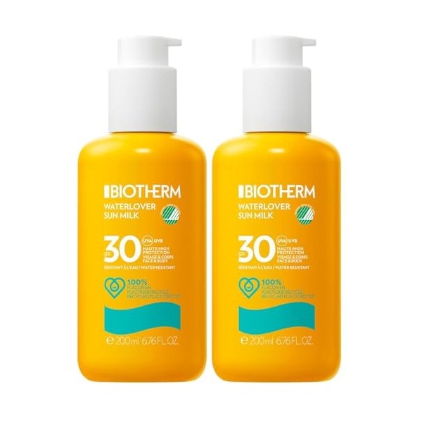 Biotherm, Waterlover Protection Solaire SPF 30, Lait Solaire Contre Rayons UVA et UVB, Waterproof, Sans Traces Blanches, Éco-...