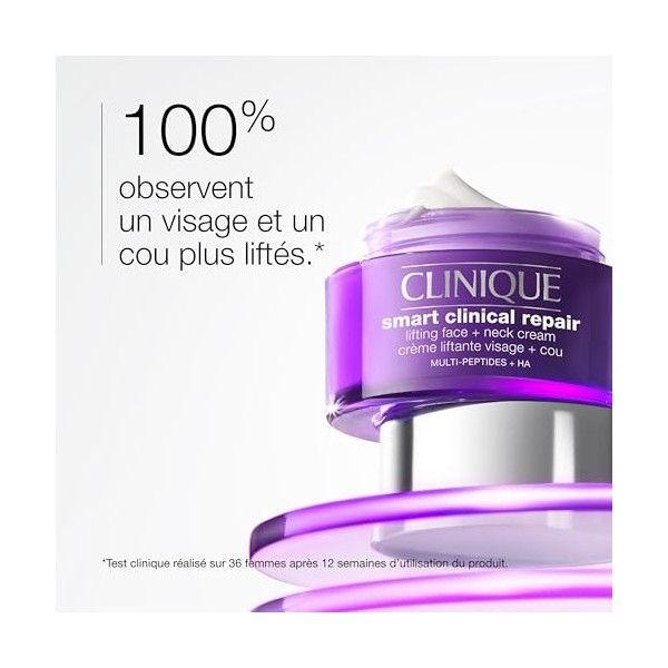 Clinique Smart Clinical Repair Crème Liftante Visage + Cou aux Peptides 9% + Acide Hyaluronique | Anti-Âge + Hydratant Crème ...