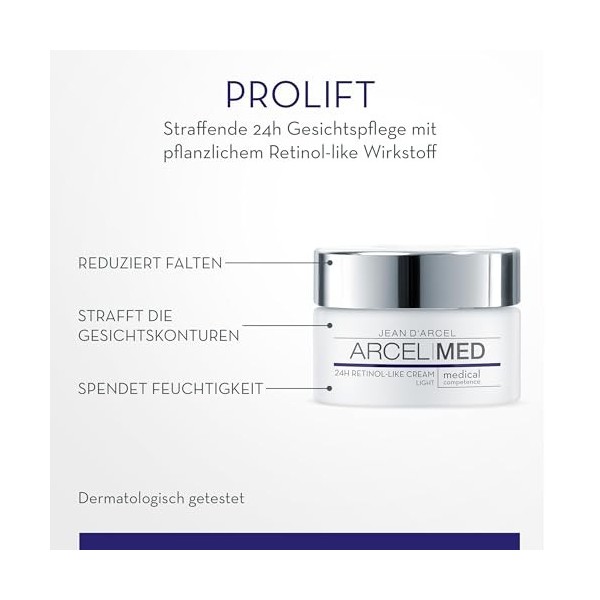 JEAN DARCEL ARCELMED Crème raffermissante anti-âge 24h - 24h - Rétinol like Cream light - 50 ml - Réduit les rides - Rafferm