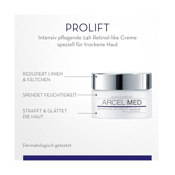 JEAN DARCEL ARCELMED Intensive Crème anti-âge 24h pour le visage – 24h Rétinol like Cream Rich 50 ml – Réduit les rides – Am