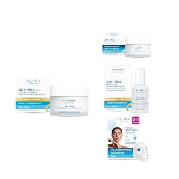 GRANIONS Routine Complète Anti Age - CREME DE JOUR 50mL + CREME DE NUIT 50mL + SERUM 30mL + MASQUE 2+1 Offert - Anti Age - Co