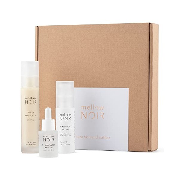 mellow NOIR Trio de Soin du Visage | Végan, Climatiquement Neutre, Naturel, Certifié | Hydratant Visage, Sérum Vitamine C et ...