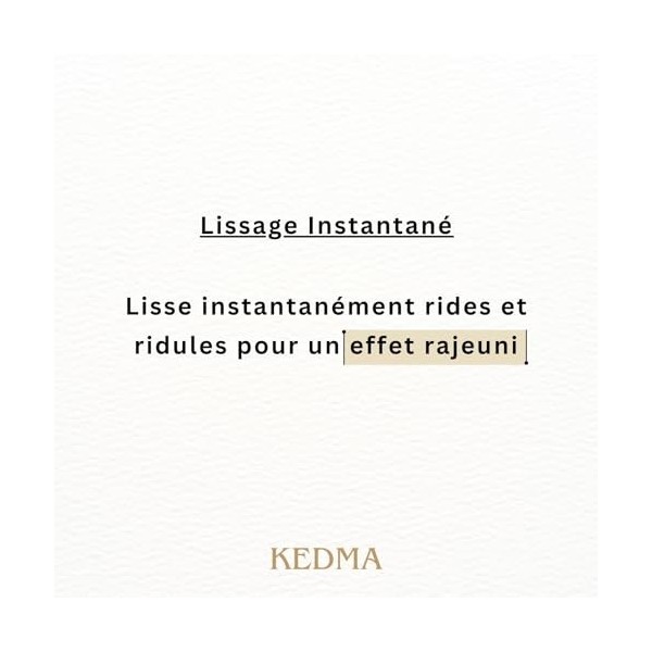 Kedma - Filler Instantané de Rides au Platine et Acide Hyaluronique - Effet Lissant et Hydratant - Pour Tous Types de Peau - 
