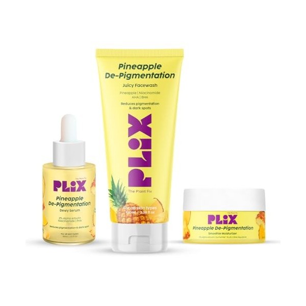 PLIX The Plant Fix Kit de soin de la peau pigmenté à lananas pour enlever les taches sombres | Ensemble nettoyant, sérum pou