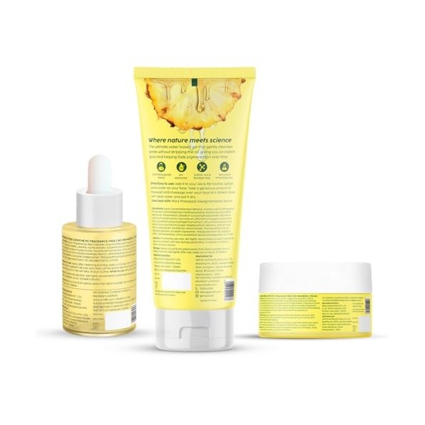 PLIX The Plant Fix Kit de soin de la peau pigmenté à lananas pour enlever les taches sombres | Ensemble nettoyant, sérum pou