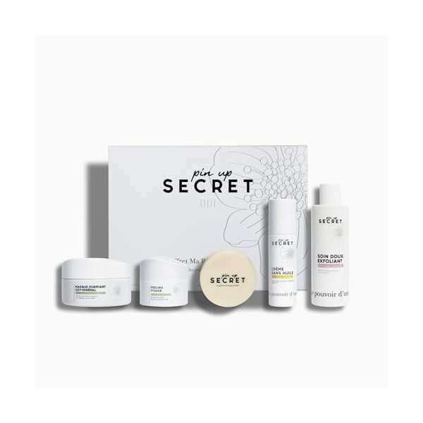PIN UP SECRET - Coffret Routine Complète Visage - Savon, Crème, Peeling, Soin Exfoliant et Masque Purifiant - 5 produits - Pe...