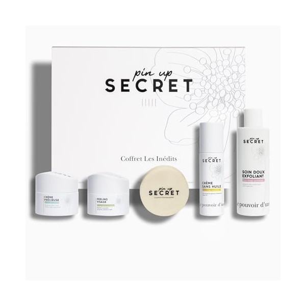 PIN UP SECRET - Coffret Routine Visage Les Inédits - Savon, Peeling, Soin Exfoliant, 1 Crème Précieuse et 1 Crème sans Huile ...