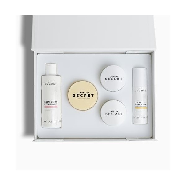 PIN UP SECRET - Coffret Routine Visage Les Inédits - Savon, Peeling, Soin Exfoliant, 1 Crème Précieuse et 1 Crème sans Huile ...