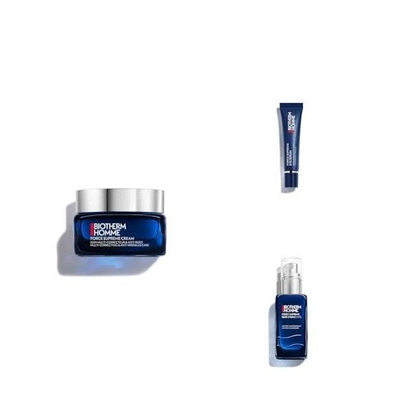 Trio Biotherm Homme, Force Supreme Face Reshaper, Crème Visage Anti-Âge pour Homme 50 ml + Sérum Yeux 15 ml + Sérum Visage An