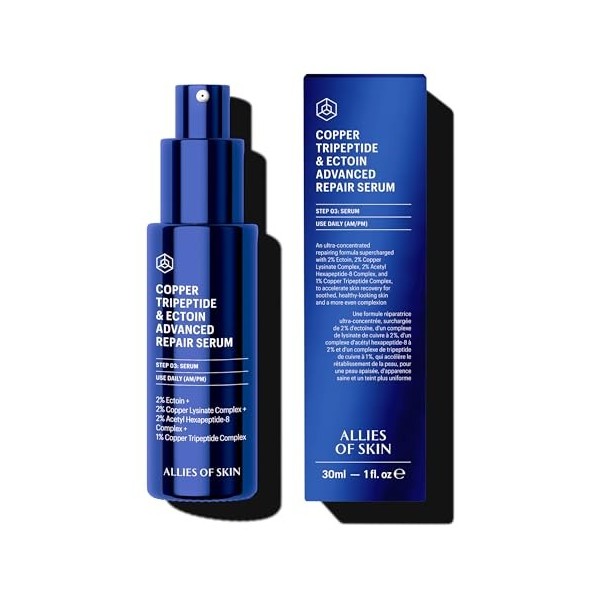 ALLIES OF SKIN - COPPER TRIPEPTIDE & ECTOIN ADVANCED REPAIR SERUM with 2% Ectoin, 2% Copper Lysinate Complex, 2% Acetyl Hexap