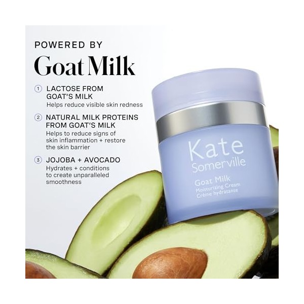 Kate Somerville Crème hydratante au lait de chèvre – Hydratation quotidienne en profondeur pour peaux sèches, serrées et sens