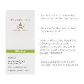 TAUTROPFEN Cosmétique naturelle - Huile réparatrice pour le visage - Pour tous les types de peau - Avec baobab - 35 ml
