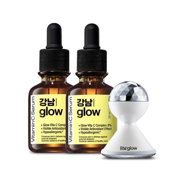 GANGNAM GLOW Sérum à la vitamine C 300 ml lot de 2 + booster LED rouge galvanique – Soin de la peau coréen I Sérum à la vit C...