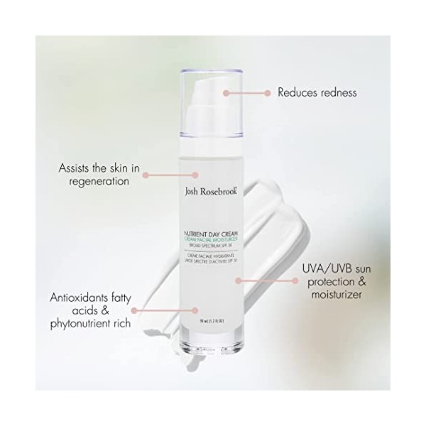 Josh Rosebrook Nutrient Day Cream - Regenerating Facial Moisturizer, High Protection Broad Spectrum Sunscreen SPF 30, Reef Sa