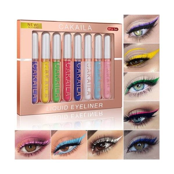 Kit Eyeliner Liquide Mat 8 Couleurs, Imperméable Longue Durée Séchage Rapide Lisse Sans Taches Stylo Eyeliner Liquide Coloré 