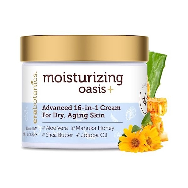 Face Moisturizer for Dry Skin - Extra Hydrating 16-in-1 Age Defense Facial Cream With Manuka Honey, Cocoa Butter, Avocado Oil