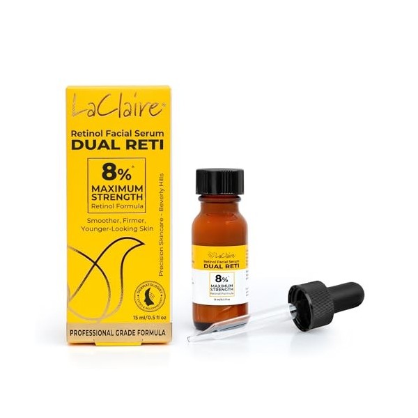 LaClaire Sérum visage complexe 8 % rétinol – Anti-âge, éclaircissant pour le cou et le visage Aide à raffermir, lisser et nou