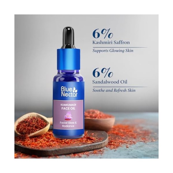 Blue Nectar Huile de Kumkumadi pour le visage, sérum ayurvédique au safran pour homme et femme | Collagène et sérum anti-âge 