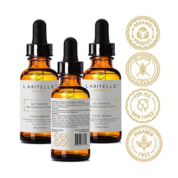 Laritelle Organic Face Serum 1 oz | Rejuvenating, Nourishing, Vitamins & Antioxidants-rich Treatment for Face, Neck & Decolle