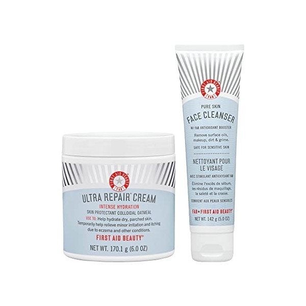 First Aid Beauty Bundle: Ultra Repair Cream Intense Hydration Moisturiser – 170 g – and Pure Skin Face Cleanser – 142 g