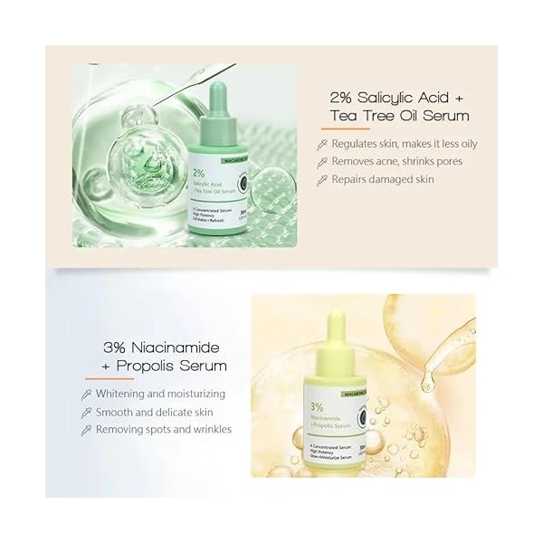 Sérum Concentré à 2% dAcide Salicylique + Huile dArbre à Thé, Haute Puissance, Exfolie et Rafraîchit, 30ml