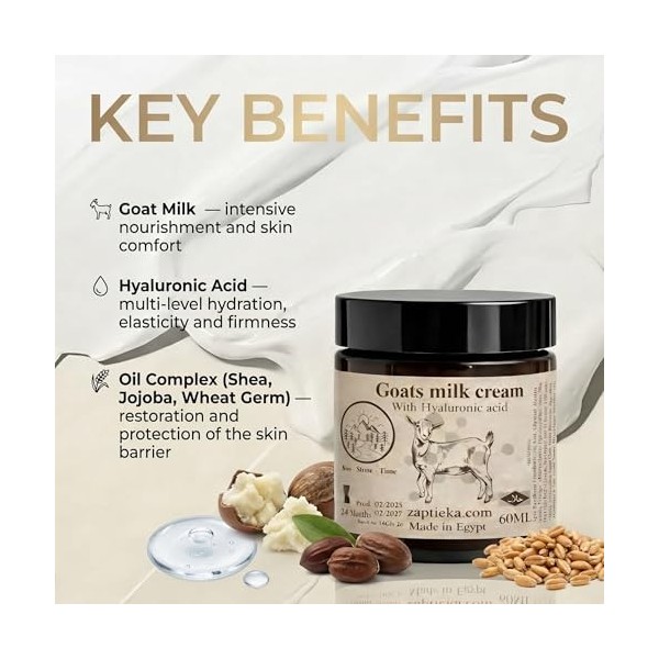 Crème au lait de chèvre avec acide hyaluronique, hydratant et nourrissant pour le visage, soin adoucissant de la peau avec de