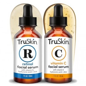 TruSkin Duo anti-âge jour-nuit, sérum au rétinol et sérum à la vitamine C pour le visage avec acide hyaluronique, ensemble de