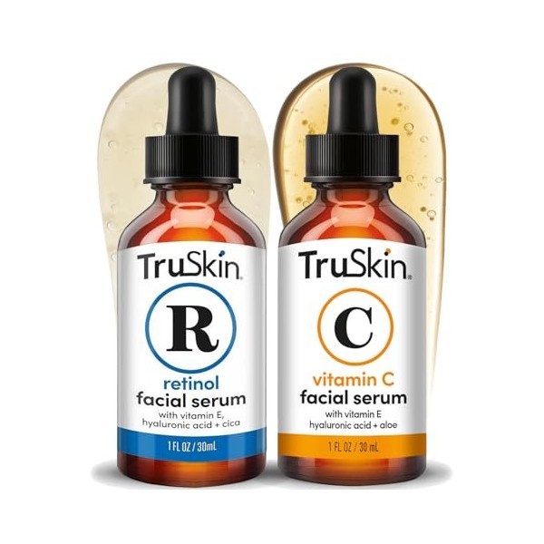 TruSkin Duo anti-âge jour-nuit, sérum au rétinol et sérum à la vitamine C pour le visage avec acide hyaluronique, ensemble de