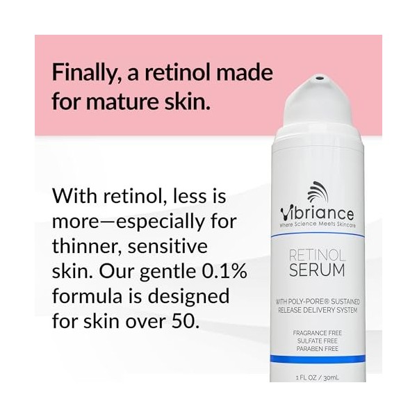 Vibriance Sérum au rétinol pour peau mature, réduit lapparition des rides profondes et des pores larges, améliore le teint d