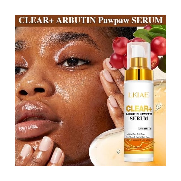 LKIAE Clear Arbutin Pawpaw Serum, Moisturizing, Brighten, Fade Dark Spot Essence, Even Skin Tone, For Face and Body, 100ml P ...