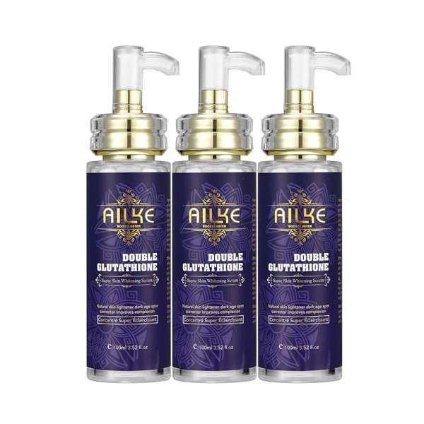 AILKE Double Glutathion Super Sérum blanchissant pour la peau, sérum correcteur des taches sombres, hydratant, éclaircissant,...