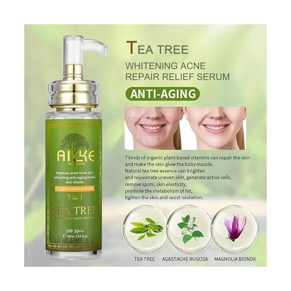 AILKE Lot de 3 sérums blanchissants à lhuile darbre à thé, nettoie la peau en profondeur, réduit lacné, les boutons, les t Cr...