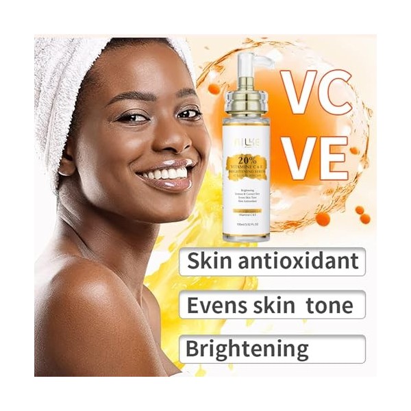 AILKE Lot de 3 sérums concentrés super éclaircissants à la vitamine C et E, blanchissant, hydratant, nettoie la peau, réduit ...