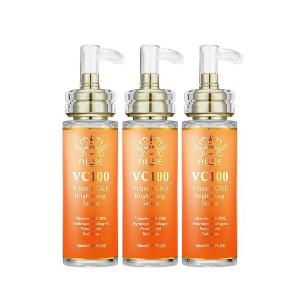 AILKE VC100 Brightening Serum, Whitening, Moisturizes, Hydrates, Clean Skin, Reduce Wrinkles, Dark Spots, With Vitamin C, Vit...