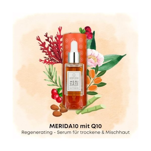 MERIDA10 ANTIOXYDANT+ | Sérum visage anti-âge avec Q10 | effet anti-rides – Lisse les lignes du visage | Fabriqué en Autriche