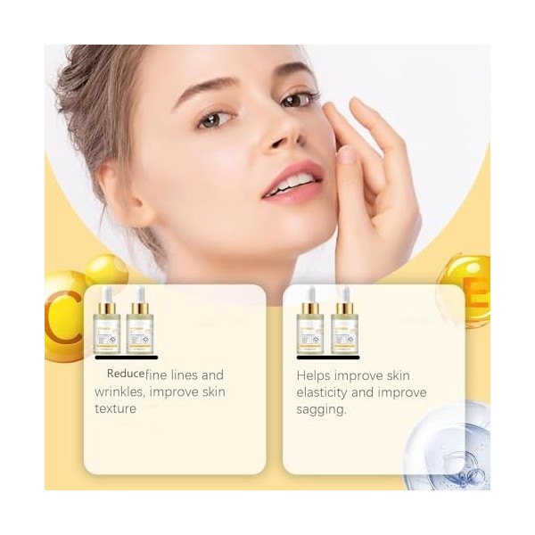 Sérum visage à la vitamine C Plus, sérum hydratant à la vitamine C, sérum éclaircissant pour les taches brunes, éclaircit et 