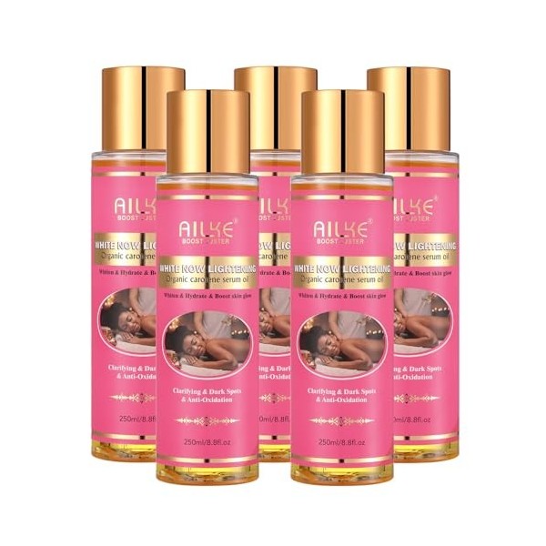 AILKE Lot de 5 sérum éclaircissant au carotène bio, huile dhydratation quotidienne avec huile essentielle de rose, peau liss ...
