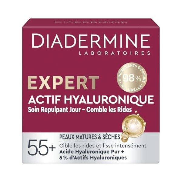 DIADERMINE – Soin Journalier Repulpant Visage, Hydratation Intense à l’Acide Hyaluronique 50 mL - lot de 2 - Vendu par Lot