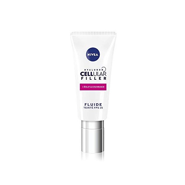 NIVEA Cellular Éclat Fluide Teinté +Couvrance FPS15 1x40 ml , crème anti-âge enrichie en Acide Hyaluronique & micro-pigments ...