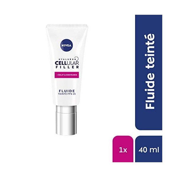 NIVEA Cellular Éclat Fluide Teinté +Couvrance FPS15 1x40 ml , crème anti-âge enrichie en Acide Hyaluronique & micro-pigments ...