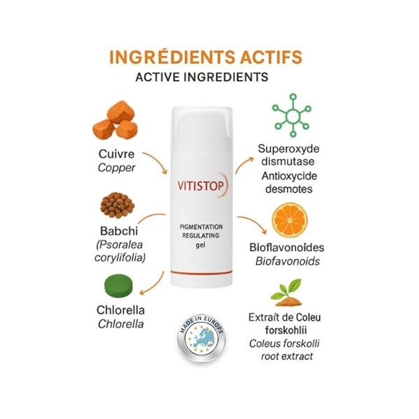 2 X VITISTOP Gel crème 50 ml - Régulateur pour Traitement Vitiligo, Soin Cosmétique Uniformisant, Pour Peaux dépigmentées, Av