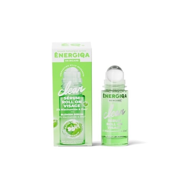 ENERGIQA – Sérum Roll-On Visage Purifiant, Concentré 2% Niacinamide & Zinc, Flacon 30mL - lot de 2 - Vendu par Lot