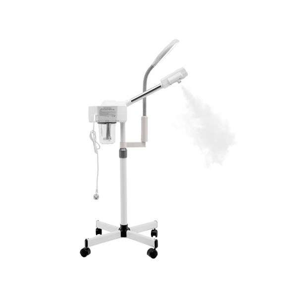 Vapeur facial 2 en 1 - Machine professionnelle avec grossissement 5X - 680 ml - Luminosité et hauteur réglables - Pour salon 