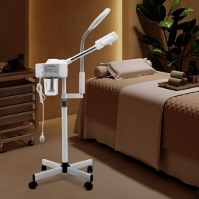 Vapeur facial 2 en 1 - Machine professionnelle avec grossissement 5X - 680 ml - Luminosité et hauteur réglables - Pour salon 