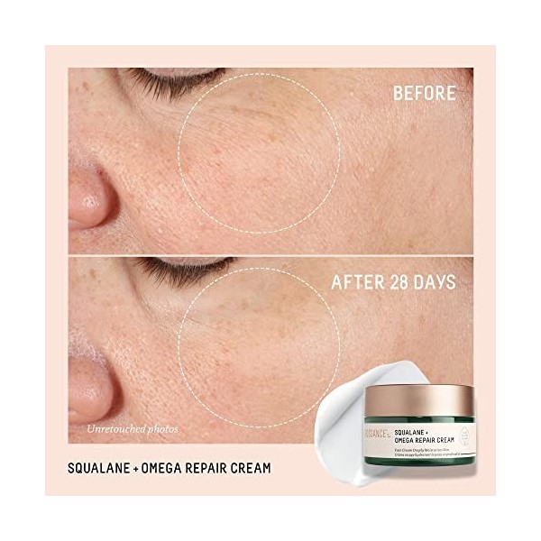 Biossance Crème Réparatrice Squalane + Oméga - Crème Hydratante Ultra-Riche pour une Peau Lisse et Repulpée Sans Sensation Gr