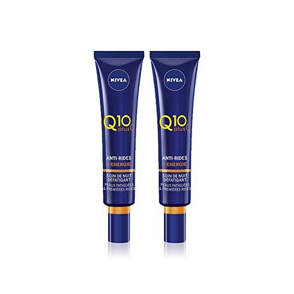 NIVEA Q10 Plus C Soin de Nuit Anti-Rides +Énergie 2x40 ml , crème anti-âge enrichie en Q10 & Vitamine C, crème hydratante, s ...