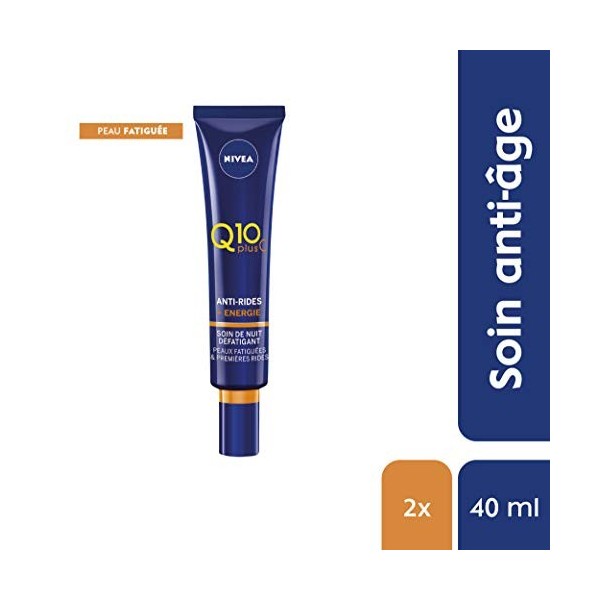 NIVEA Q10 Plus C Soin de Nuit Anti-Rides +Énergie 2x40 ml , crème anti-âge enrichie en Q10 & Vitamine C, crème hydratante, s ...