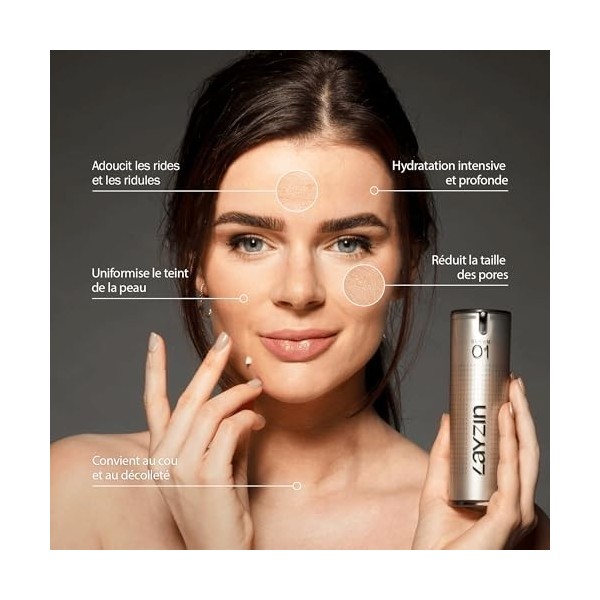 LAYZIN Sérum 01 à l’Acide Hyaluronique et Vitamines pour Hydratation Intense – Favorise une Peau Lisse et Souple – Sérum Cosm